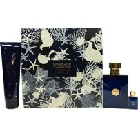 Versace Coffret cadeau Dylan Blue Pour Homme : Eau de toilette en vaporisateur 100 ml / Gel douche et bain 150 ml / Eau de toilette 5 ml