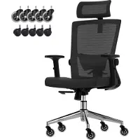 LifeGoods Chaise de bureau ergonomique - avec roulettes anti-rayures supplémentaires - Chaise de bureau - certifiée NEN et SGS - Adultes - Appui-tête - Noir/Chrome