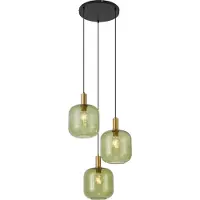 QAZQA Suspension Chic d'Hôtel Noire avec Verre Doré et Vert 3 Lumières - Zuzanna