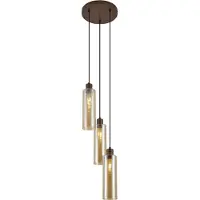 QAZQA Suspension Hotel Chic bronze foncé avec verre ambré 3 lumières - Stavelot