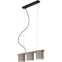 Briloner Lampe à suspendre LEUCHTEN RHON, 25 W, IP20, gris, métal-bois-tissu, excl. 3x E14, 65 x 15 x 136 cm