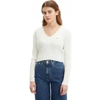 Tommy Hilfiger Femmes, Pull-over, Pull-over TJW Reg Rib avec col en V, Blanc, (M)