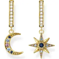 Thomas Sabo Créoles Royalty étoile & lune or, (Argent 925)
