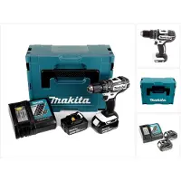 Makita DHP 482 RTJ W Perceuse-visseuse à percussion sans fil 18V 62Nm + 2x Batteries 5,0Ah + Chargeur + Coffret Makpac 2
