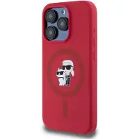Karl Lagerfeld KLHMP15LSCMKCRHR iPhone 15 Pro 6.1" czerwony/red HC MagSafe Silicone KC Heads Ring (Apple iPhone 15 Pro), Coque pour téléphone portable, Rouge
