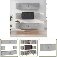 The Living Store Ensemble de 8 meubles TV gris béton en bois composite