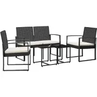 vidaXL Ensemble de jardin 5 pièces avec coussins Noir Rotin PP