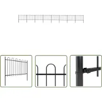 The Living Store Clôture de jardin avec design d'arceau Acier 13,6 x 1,2 m Noir