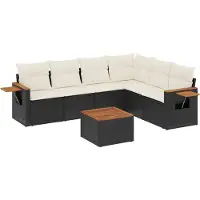 vidaXL Ensemble de salon de jardin 7 pièces avec coussins noir poly rotin