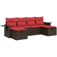 vidaXL Ensemble de salon de jardin 6 pièces avec coussins Marron Poly Rattan