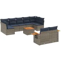 vidaXL Ensemble de salon de jardin 10 pièces avec coussins Gris Poly Rattan