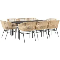 vidaXL Salon de jardin 9 pièces avec coussins Marron Poly rotin Verre