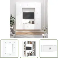 The Living Store 8 pcs. Ensemble de meuble TV blanc en bois composite