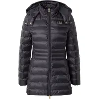 EA7 pour femme. 7W000685_AF12475 Manteau à capuche en nylon matelassé noir avec capuche rembourrée (L), Casuel, Polyamide