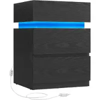 Vasagle Nachttisch LED-Beleuchtung 3 Schubladen Schwarz (40 x 35 x 55 cm)