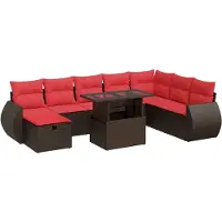 vidaXL Ensemble de salon de jardin 9 pièces avec coussins noir poly rotin