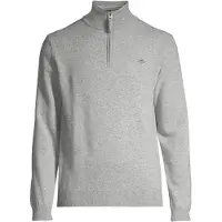Gant pour homme. 87213 Pull en laine de mouton très fine avec demi-fermeture éclair grise (XL), Casuel