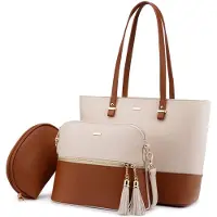 OEM Sac à main en cuir, grand format, beige, à bandoulière, pour l'école, le bureau, les voyages