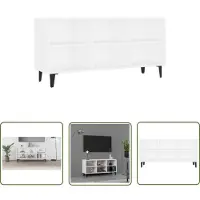 The Living Store Armoire TV avec pieds métalliques blanc 103,5x30x50 cm