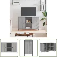 The Living Store Armoire TV Gris Chêne Sonoma 100x35x65 cm Matériau dérivé du bois