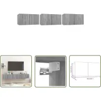 The Living Store Meuble TV mural gris Sonoma 3 pièces 60x30x30 cm Bois composite