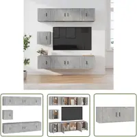 The Living Store 7 pcs. Ensemble de meubles TV gris béton bois composite