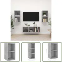 The Living Store Ensemble de 3 meubles TV en bois gris béton