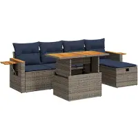 vidaXL Ensemble de salon de jardin 6 pièces avec coussins Gris Poly rotin Acacia