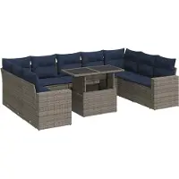 vidaXL Ensemble de salon de jardin 10 pièces avec coussins Gris Poly rotin Acacia