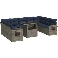 vidaXL Ensemble de salon de jardin 10 pièces avec coussins Gris Poly rotin Acacia