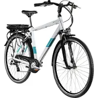 Zundapp Vélo électrique Z807 E, vélo de randonnée 28 pouces pour homme (155 - 185 cm), 7 vitesses, gris télé/turquoise
