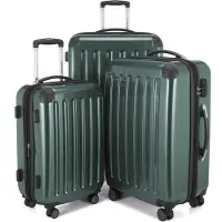 Hauptstadtkoffer - Alex - Set de valises 3 tailles valises à coque dure Trolleys extensible, 4 roulettes, coque dure brillante Set de valises de voyage, expandable travel luggage,vert forêt