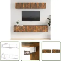 The Living Store Ensemble de 5 meubles TV en bois de chêne fumé