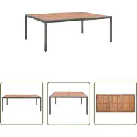 The Living Store Table de jardin Gris 200x150x74cm Poly rotin et acacia massif