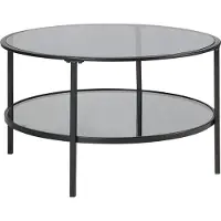 Beliani Table basse en verre trempé noir et fer, diamètre 80 cm, avec étagère miroir ronde, glamour, mobilier moderne pour salon
