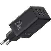 Baseus Cube, 30W, 3A, 1 x USB-C - 2 x USB-A, noir (30 W, 3 ports), Chargeur USB, Noir