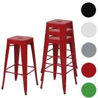 Mendler 4x tabouret de bar HWC-A73, chaise de comptoir, métal, empilable, design industriel rouge