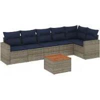 vidaXL Ensemble de salon de jardin 7 pièces avec coussins Gris Poly rotin