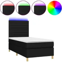 Syfax Sommier à lattes de lit et matelas et LED Noir 80x200cm Tissu