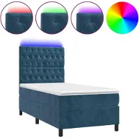 Syfax Sommier à lattes de lit et matelas et LED Bleu foncé 90x200 cm