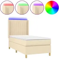 Syfax Sommier à lattes de lit matelas et LED Crème 80x200cm Tissu