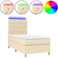 Syfax Sommier à lattes de lit et matelas et LED Crème 90x200 cm Tissu