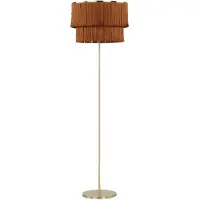 Beliani Lampadaire lin marron et or Base métal 137 cm Abat-jour à pampilles Style moderne Salon Bureau Chambre à coucher