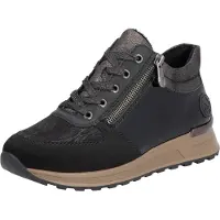 Rieker Baskets hautes 'Schnürschuh Damen N1407-00 Leder-Mix in schwarz' marron