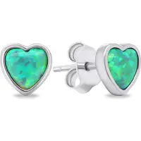 Brilio Silver - Delicate silver earrings Hearts with synthetic opals EA610WG, (Argent)
