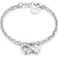 S`Agapõ Bracelet - S'agapõ - Skt12 - Acier Inoxydable - Cristal Vert - Trèfle À Quatre Feuilles