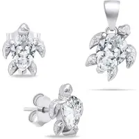 Brilio Silver Silver Playful Silver Jewelry Set With Zircons Turtle Set233w Earrings Pendant, (Argent)