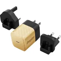 Energizer , GaN 4A Chargeur secteur USB-C 20W avec prises EU/UK/US, noir / or