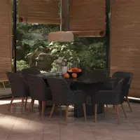 The Living Store 9 pcs. salon de jardin Poly rotin noir