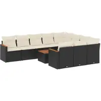 vidaXL Ensemble de salon de jardin 11 pièces avec coussins noir poly rotin
